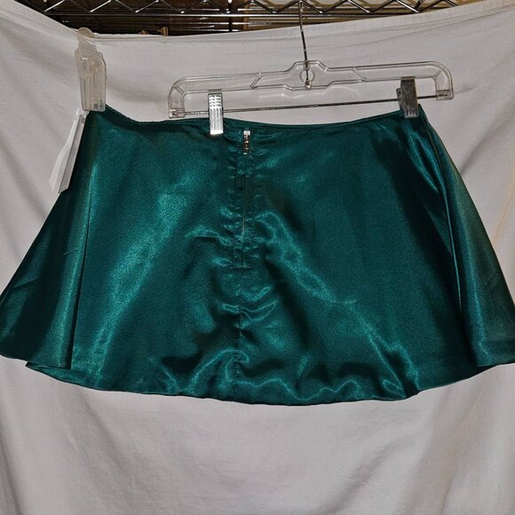 NWT LARGE GREEN SILK A-LINE 12" MINI SKIRT RETRO ROCKABILLY - Picture 2 of 14